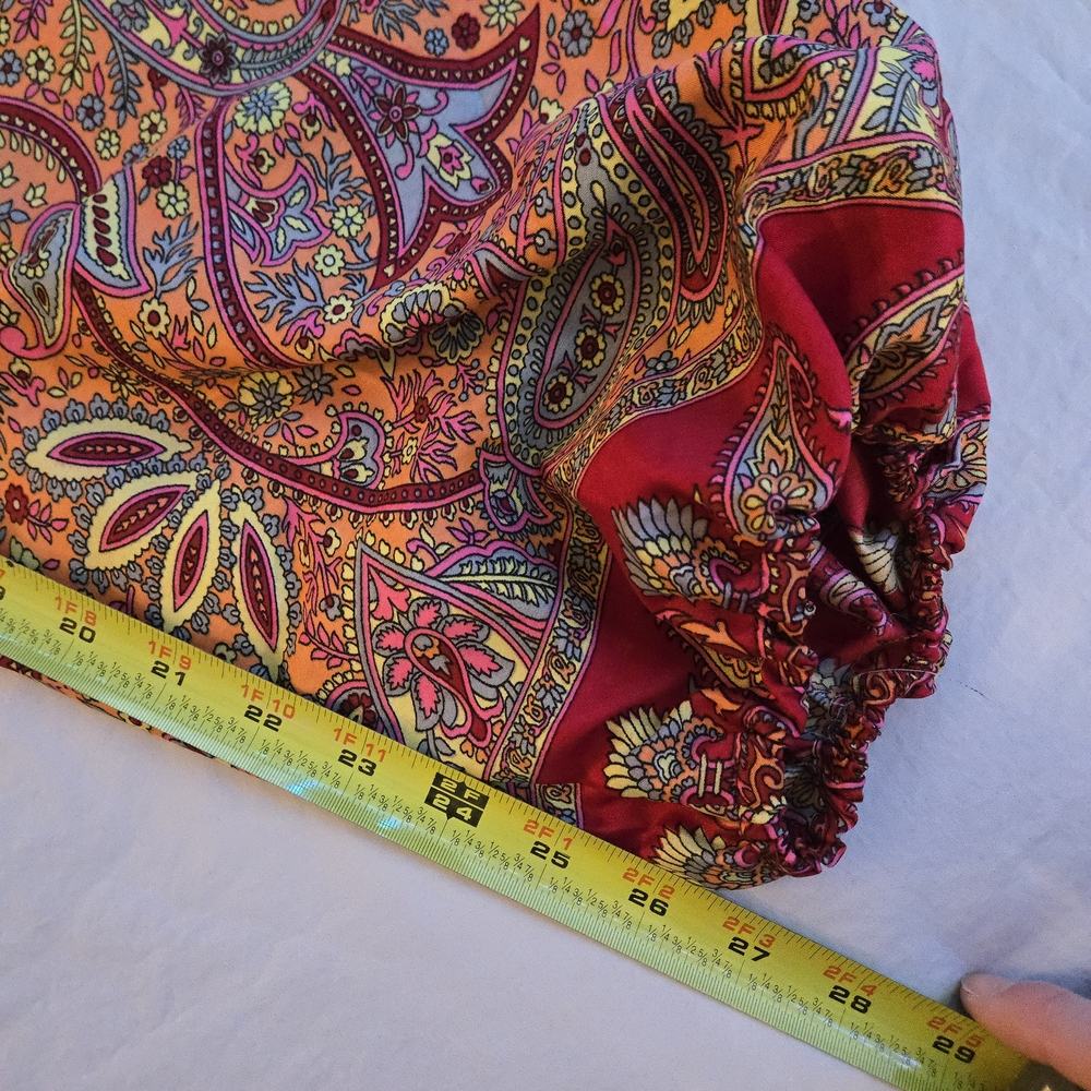 Orange Paisley Silk Wide Leg Boho Pants Elastic Waist Tassle Ties CW3 - Picture 6 of 11